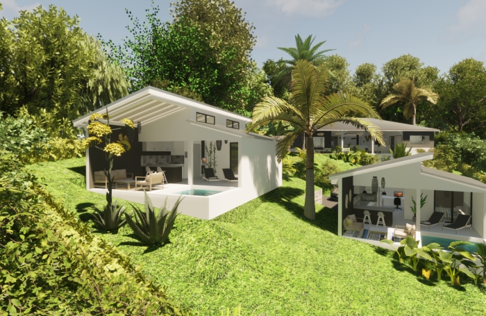 Programme neuf compos&eacute; d&rsquo;une villa vue mer et de deux lodges sur un terrain de 1212m2 sur la commune des Anse