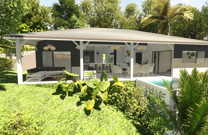 Programme neuf compos&eacute; d&rsquo;une villa vue mer et de deux lodges sur un terrain de 1212m2 sur la commune des Anse