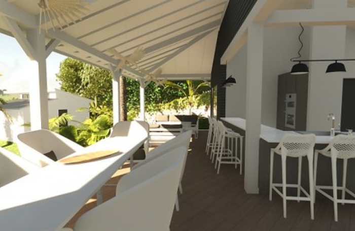 Programme neuf compos&eacute; d&rsquo;une villa vue mer et de deux lodges sur un terrain de 1212m2 sur la commune des Anse