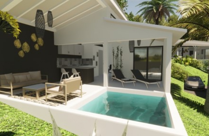 Programme neuf compos&eacute; d&rsquo;une villa vue mer et de deux lodges sur un terrain de 1212m2 sur la commune des Anse
