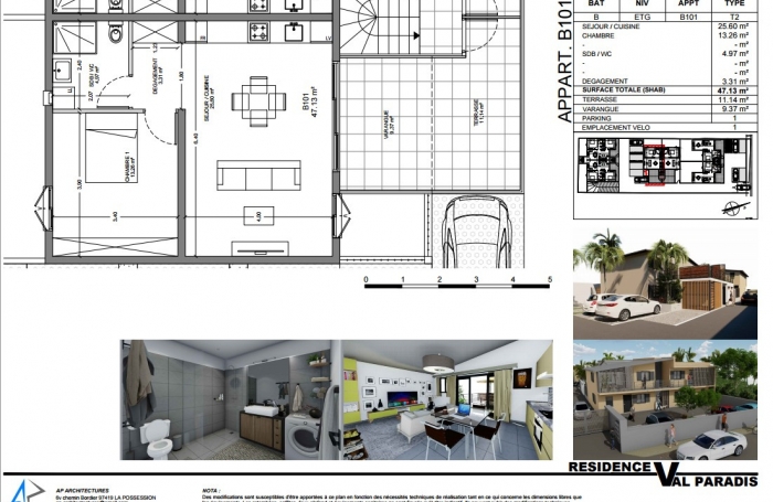 Vente Appartement 47.13m&sup2; 2 pi&egrave;ces Saint-Pierre