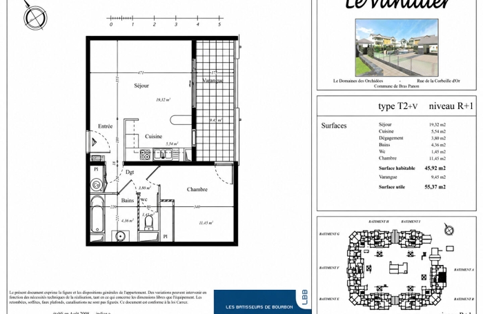 Vente Appartement 45.92m&sup2; 2 pi&egrave;ces Bras-Panon