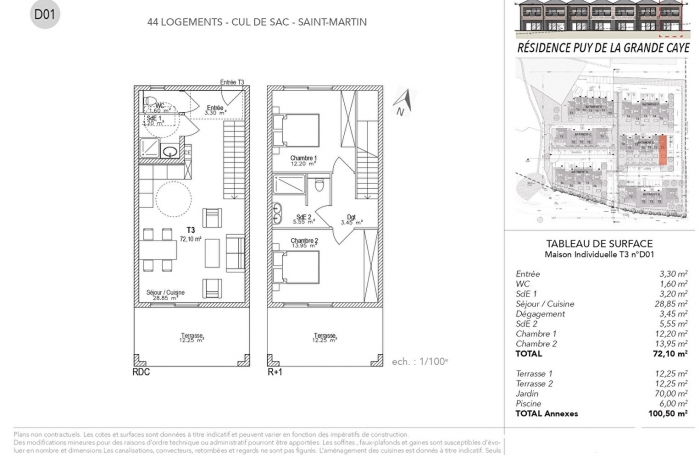 Vente Maison 72.5m&sup2; 3 pi&egrave;ces Saint Martin