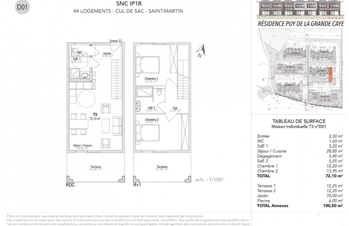 Vente Maison 72.5m&sup2; 3 pi&egrave;ces Saint Martin